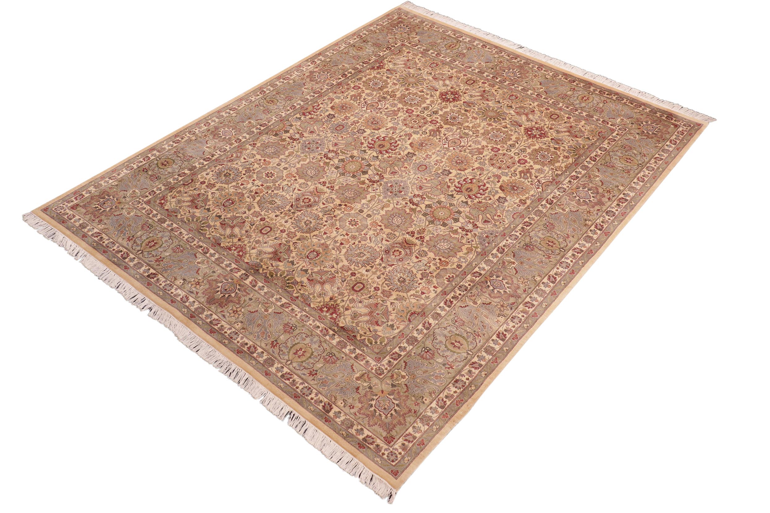 handmade Transitional Tabriz Beige Green Hand Knotted RECTANGLE 100% WOOL area rug 8x10
