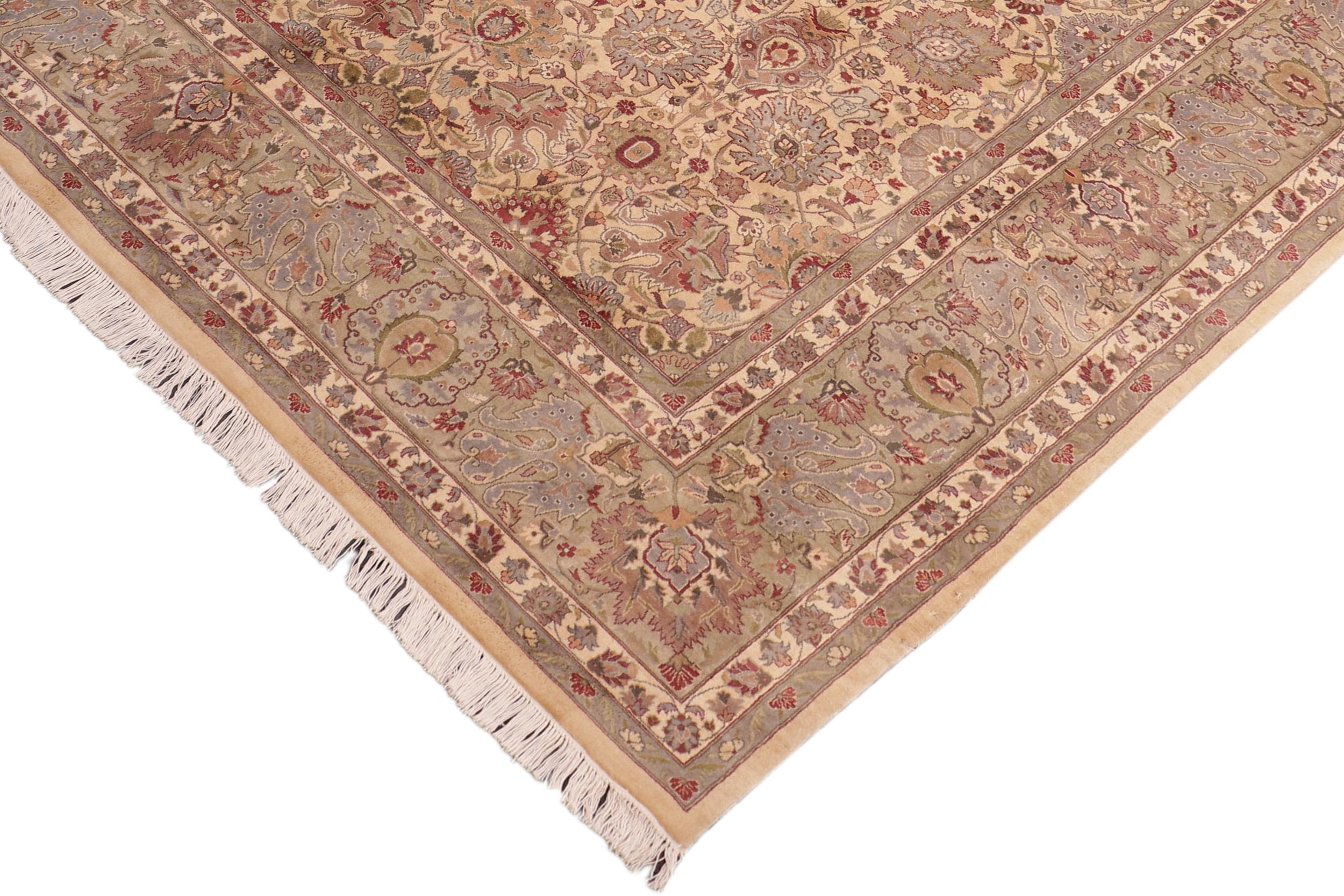 handmade Transitional Tabriz Beige Green Hand Knotted RECTANGLE 100% WOOL area rug 8x10