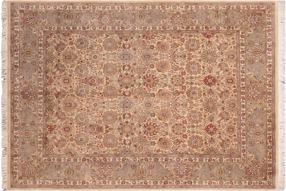 handmade Transitional Tabriz Beige Green Hand Knotted RECTANGLE 100% WOOL area rug 8x10