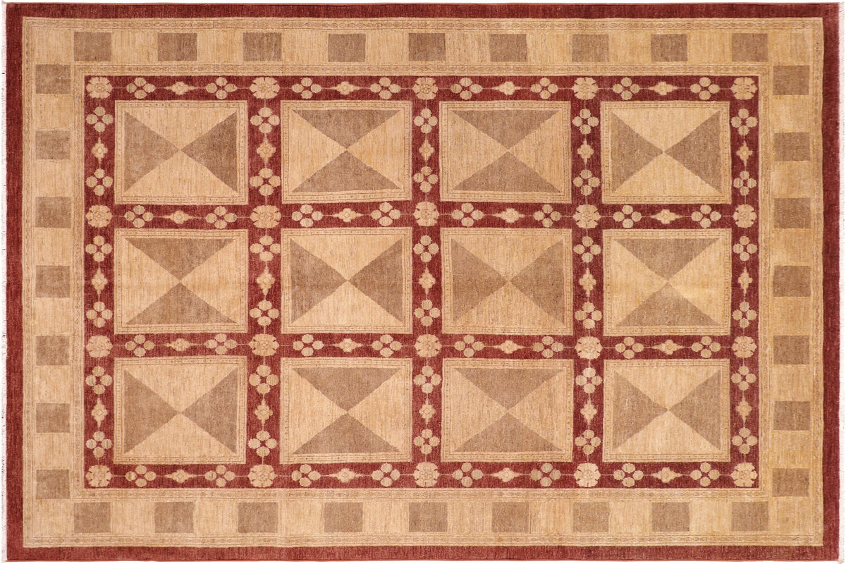 8x10 hand knotted transitional wool rug in beige and rust - Bohemian Tomi