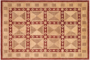 8x10 hand knotted transitional wool rug in beige and rust - Bohemian Tomi