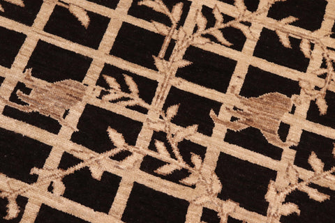 handmade Modern Kafkaz Black Tan Hand Knotted RECTANGLE 100% WOOL area rug 8' x 10'