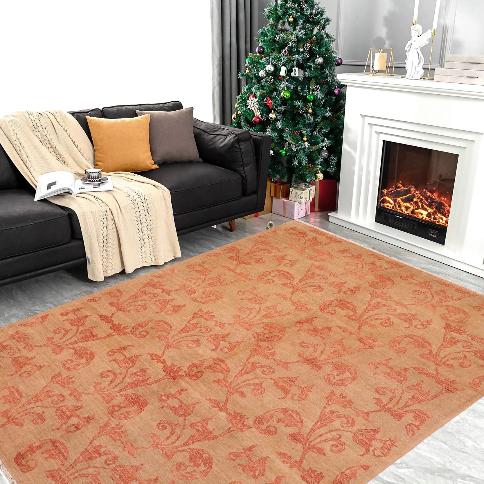 handmade Modern Kafkaz Tan Red Hand Knotted RECTANGLE 100% WOOL area rug 8' x 10'