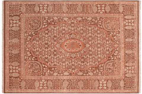 handmade Traditional Tajdar Brown Brown Hand Knotted RECTANGLE 100% WOOL area rug 8x10
