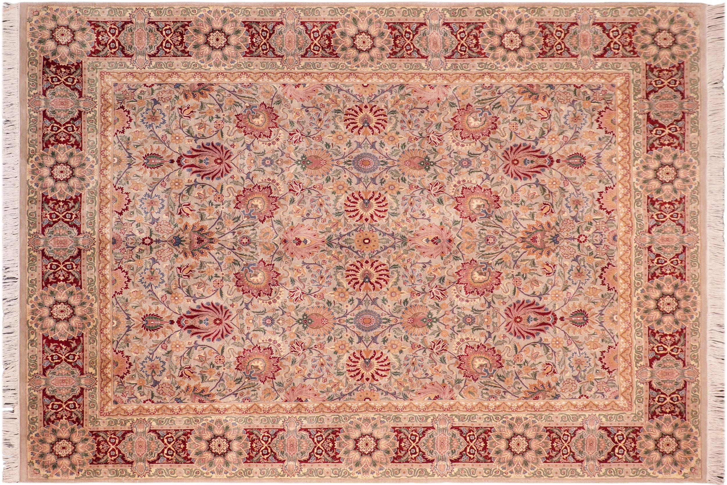 handmade Transitional Lahore Taupe Red Hand Knotted RECTANGLE 100% WOOL area rug 8x11
