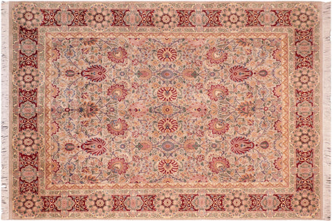 handmade Transitional Lahore Taupe Red Hand Knotted RECTANGLE 100% WOOL area rug 8x11