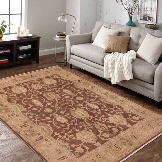 handmade Transitional Kafkaz Brown Tan Hand Knotted RECTANGLE 100% WOOL area rug 8' x 10'