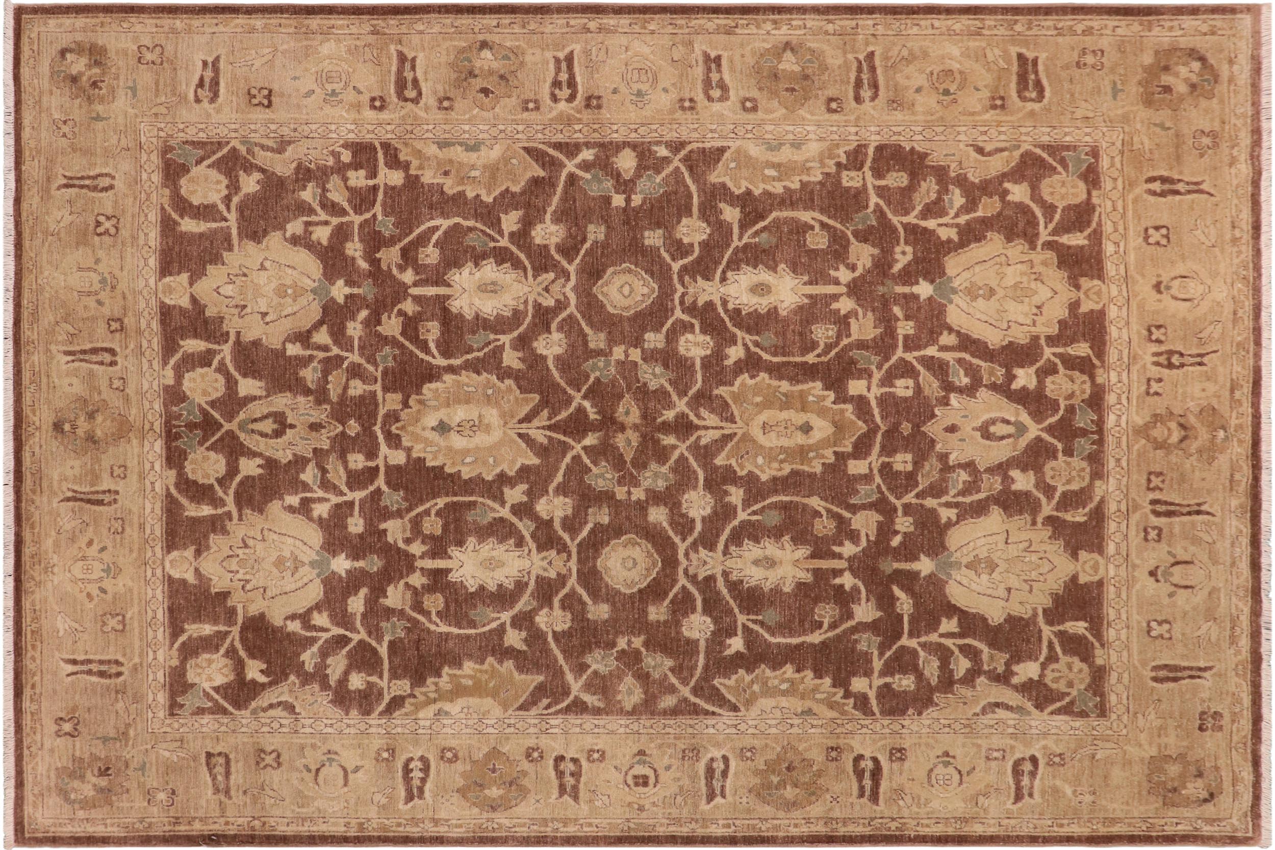 handmade Transitional Kafkaz Brown Tan Hand Knotted RECTANGLE 100% WOOL area rug 8' x 10'