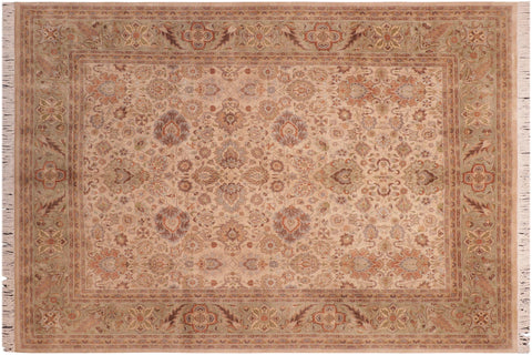 handmade Traditional Mehal Beige Green Hand Knotted RECTANGLE 100% WOOL area rug 8x10