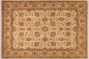 8x10 hand knotted transitional wool rug in beige - Boho Chic Mitzie