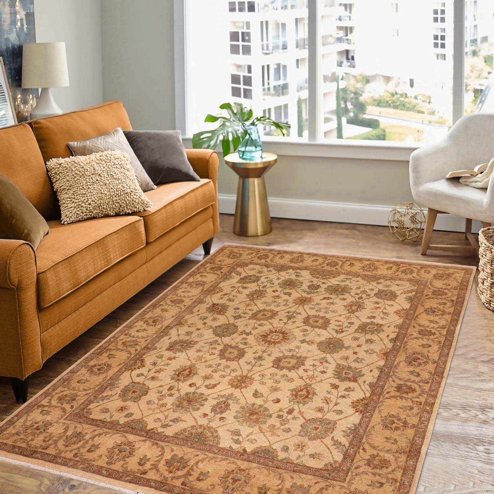 handmade Transitional Kafkaz Beige Beige Hand Knotted RECTANGLE 100% WOOL area rug 8' x 10'