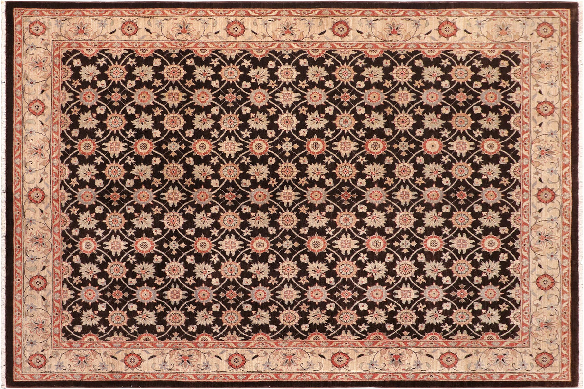 8x10 hand knotted transitional wool rug in brown and beige - Eclectic Miss