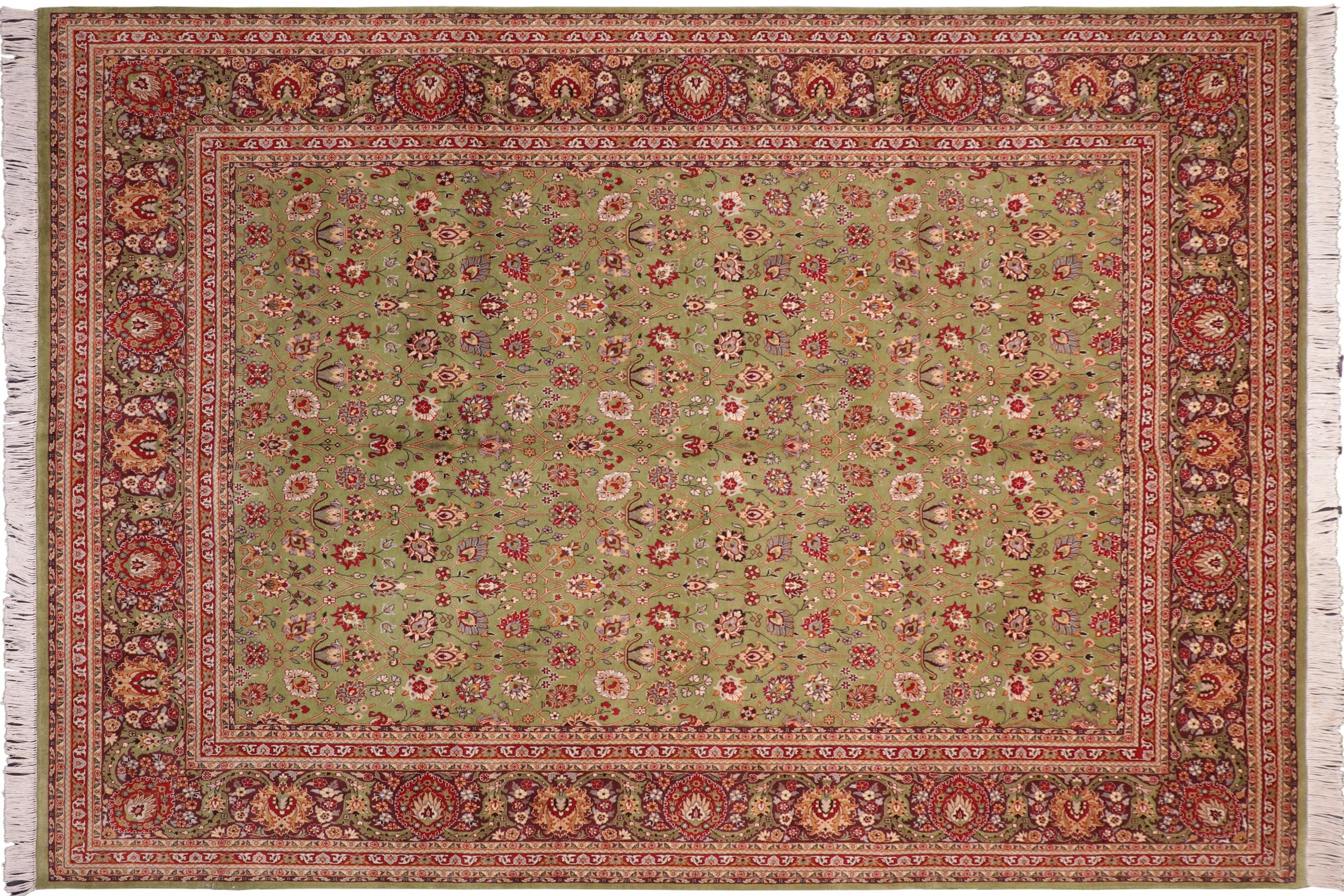 handmade Transitional  Green Aubergine Hand Knotted RECTANGLE 100% WOOL area rug 8x10