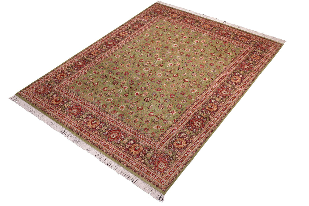 handmade Transitional  Green Aubergine Hand Knotted RECTANGLE 100% WOOL area rug 8x10