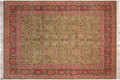 handmade Transitional  Green Aubergine Hand Knotted RECTANGLE 100% WOOL area rug 8x10
