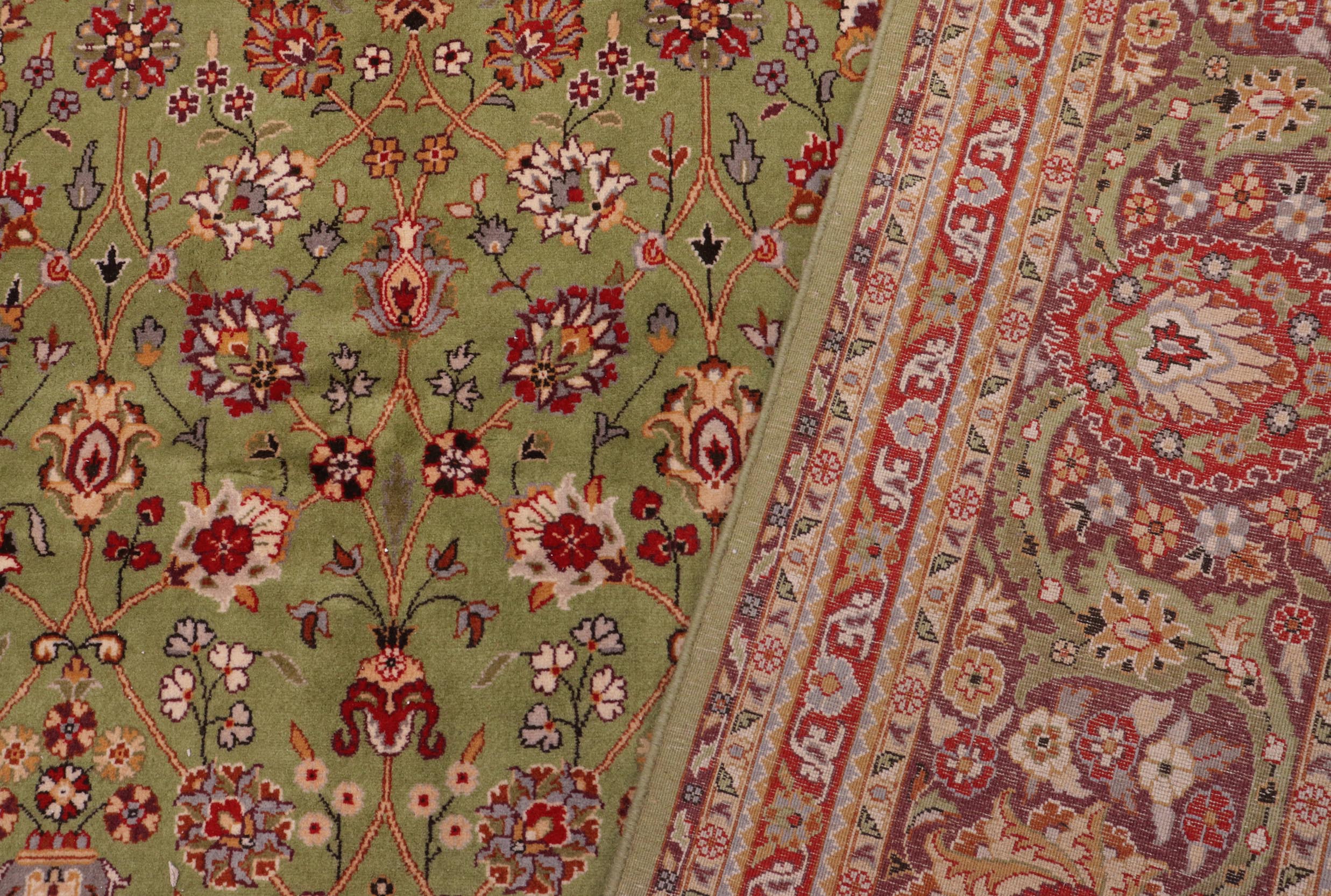 handmade Transitional  Green Aubergine Hand Knotted RECTANGLE 100% WOOL area rug 8x10