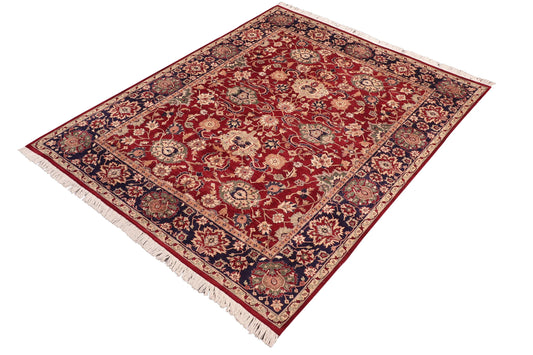 handmade Traditional Lahore Red Blue Hand Knotted RECTANGLE 100% WOOL area rug 8x10