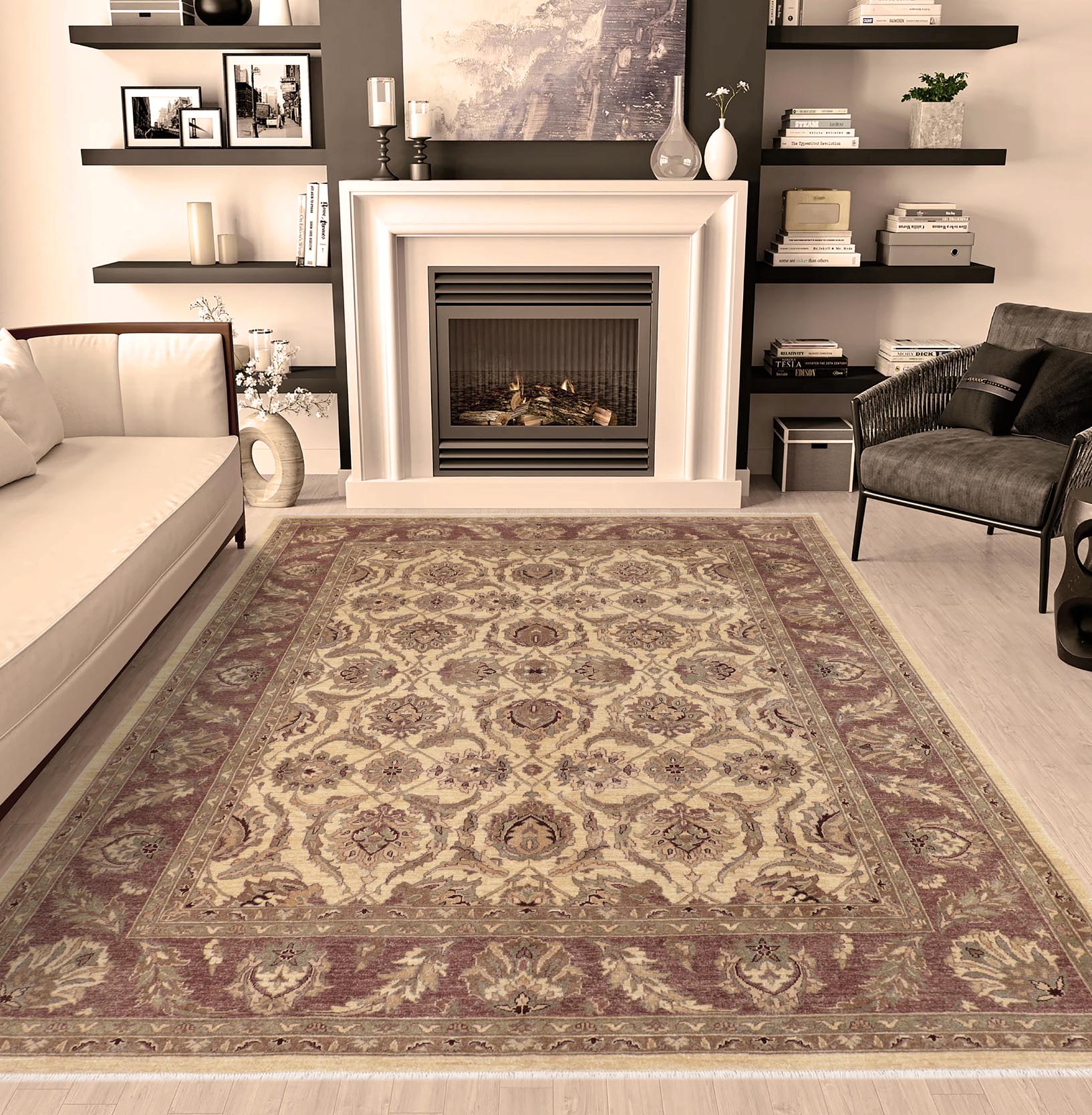 handmade Transitional Kafkaz Beige Brown Hand Knotted RECTANGLE 100% WOOL area rug 8' x 10'