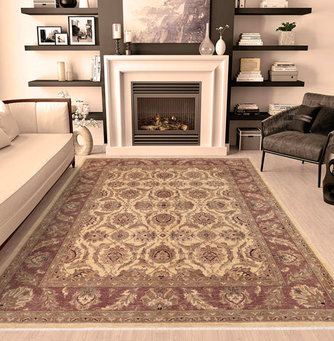 handmade Transitional Kafkaz Beige Brown Hand Knotted RECTANGLE 100% WOOL area rug 8' x 10'