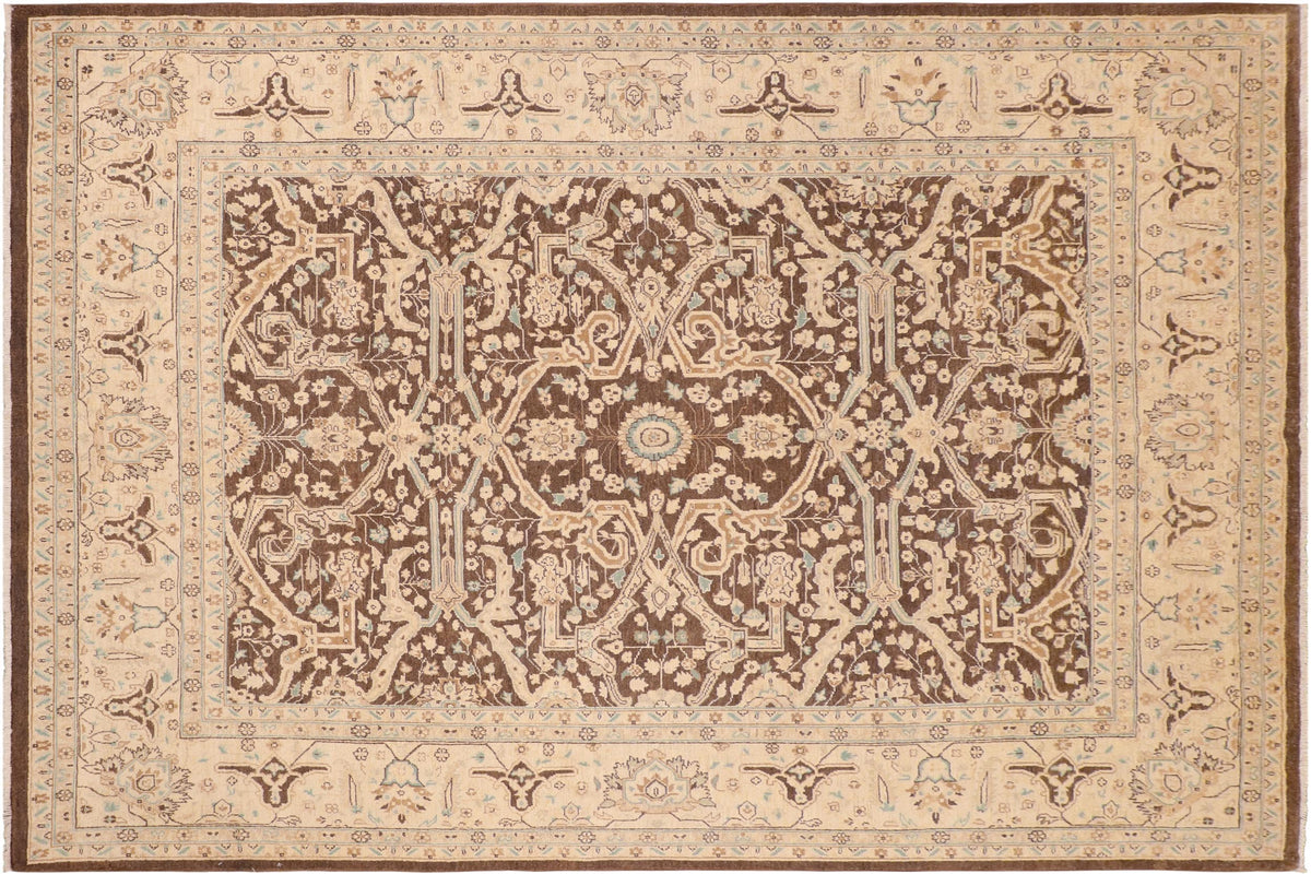 8x10 hand knotted transitional wool rug in brown and beige - Oriental Lavette