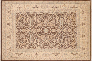 8x10 hand knotted transitional wool rug in brown and beige - Oriental Lavette