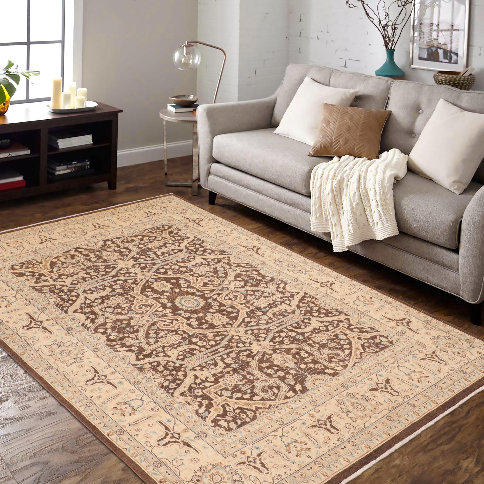 handmade Transitional Kafkaz Brown Beige Hand Knotted RECTANGLE 100% WOOL area rug 8' x 10'