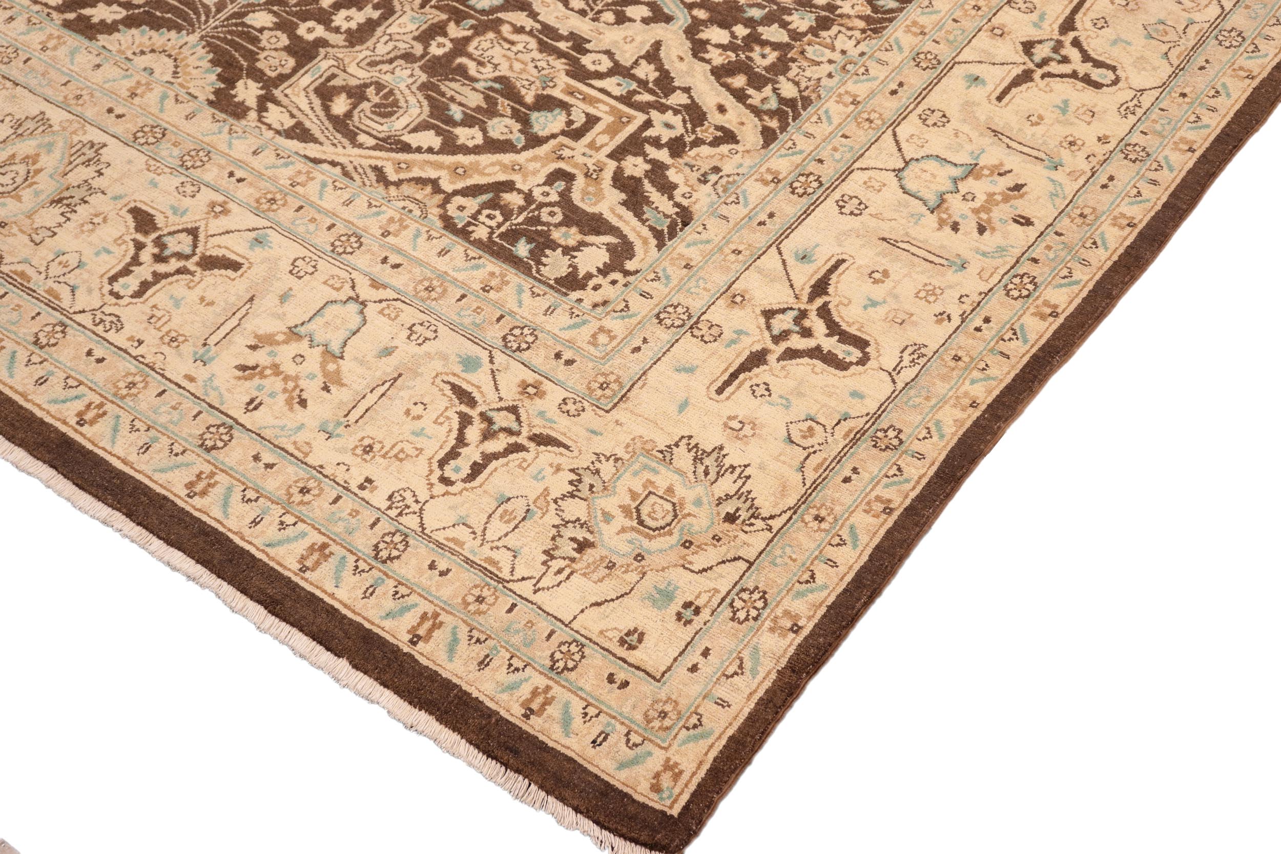 handmade Transitional Kafkaz Brown Beige Hand Knotted RECTANGLE 100% WOOL area rug 8' x 10'