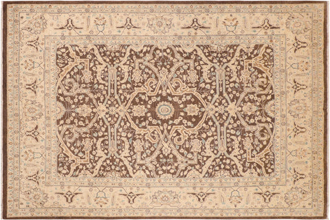 handmade Transitional Kafkaz Brown Beige Hand Knotted RECTANGLE 100% WOOL area rug 8' x 10'