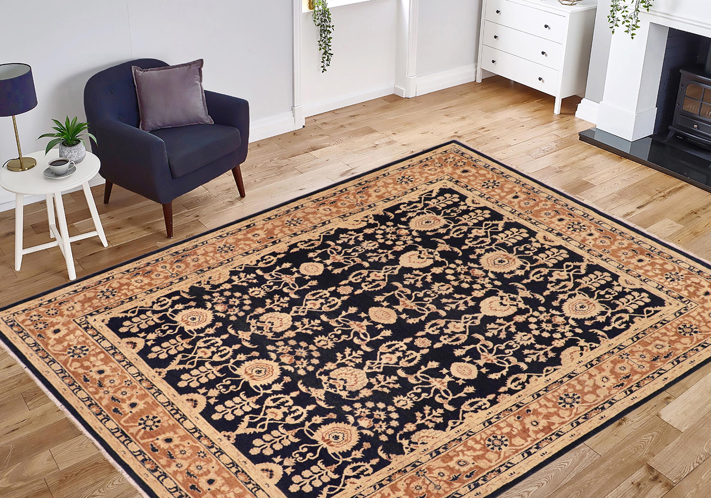 handmade Transitional Kafkaz Blue Brown Hand Knotted RECTANGLE 100% WOOL area rug 8' x 10'