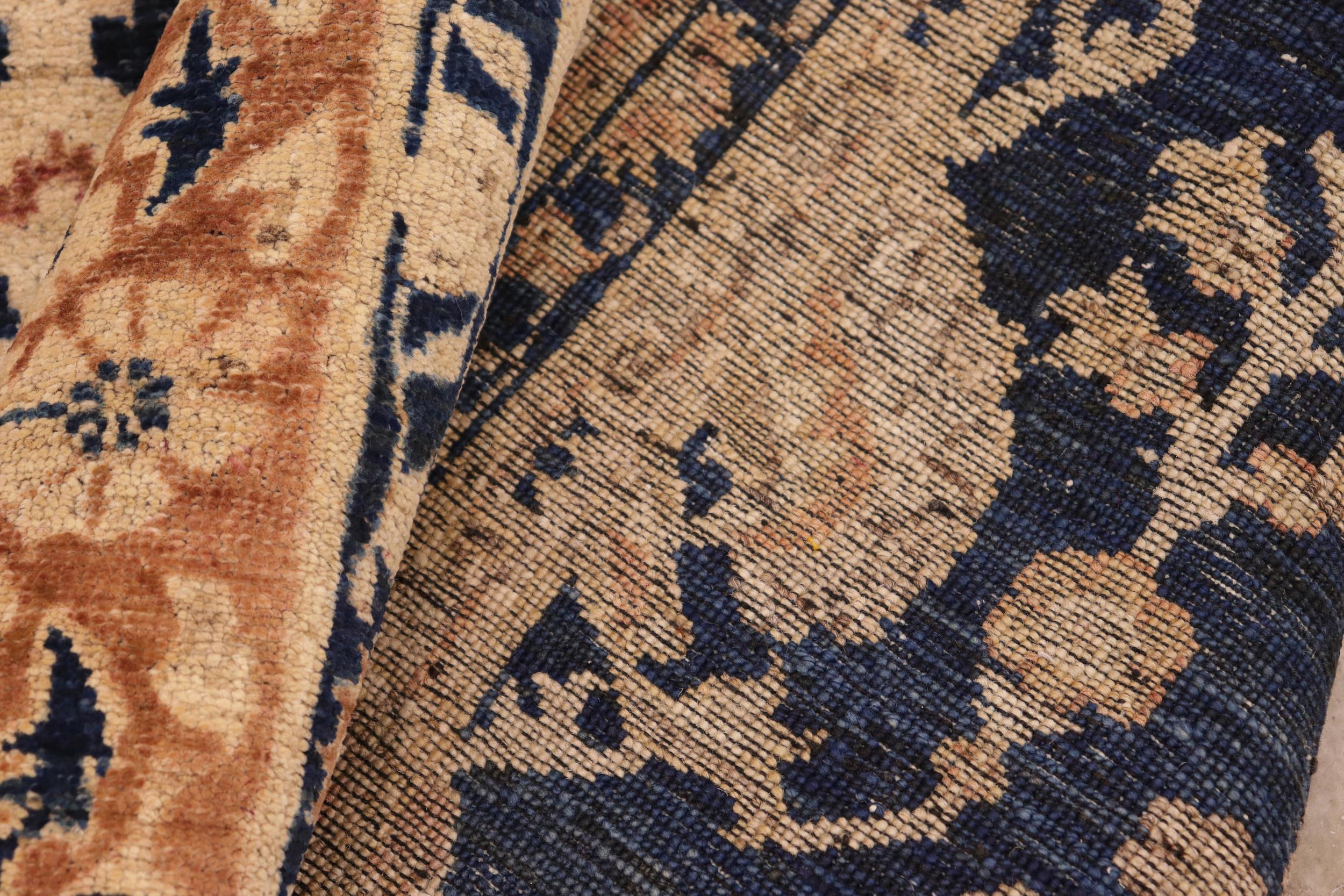 handmade Transitional Kafkaz Blue Brown Hand Knotted RECTANGLE 100% WOOL area rug 8' x 10'