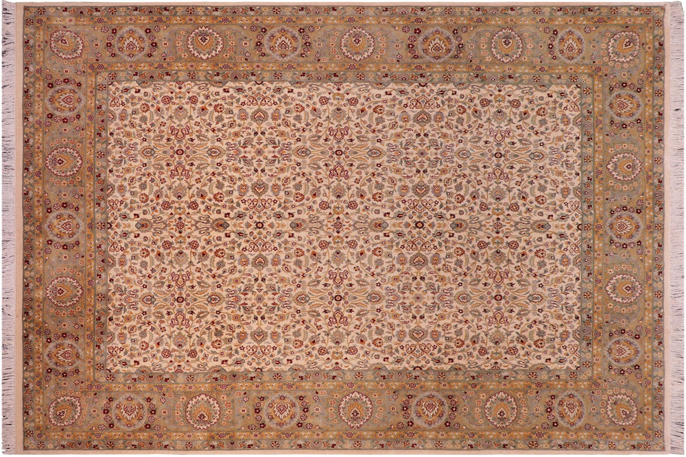 handmade Transitional Regular Ivory Lt. Green Hand Knotted RECTANGLE 100% WOOL area rug 8x10