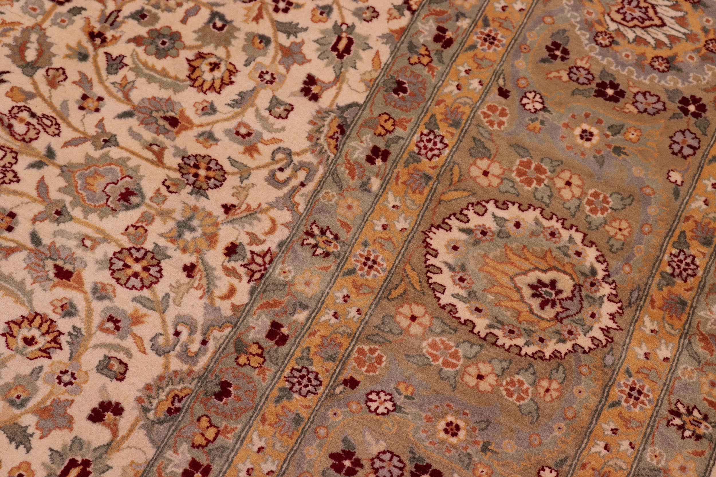 handmade Transitional Regular Ivory Lt. Green Hand Knotted RECTANGLE 100% WOOL area rug 8x10