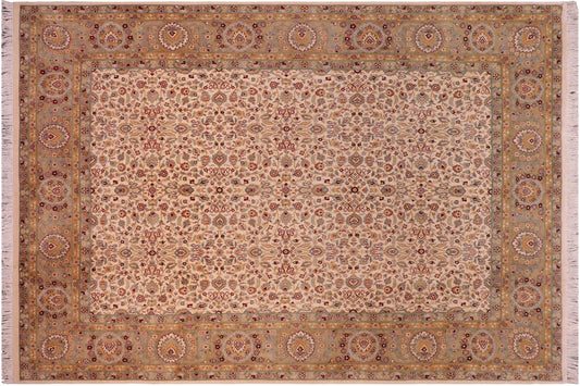 handmade Transitional Regular Ivory Lt. Green Hand Knotted RECTANGLE 100% WOOL area rug 8x10