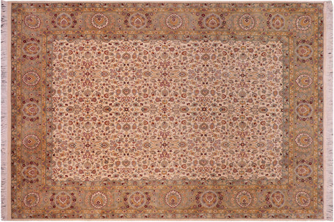 handmade Transitional Regular Ivory Lt. Green Hand Knotted RECTANGLE 100% WOOL area rug 8x10