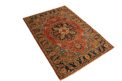 handmade Traditional Kafkaz Rust Blue Hand Knotted RECTANGLE 100% WOOL area rug 4 x 6