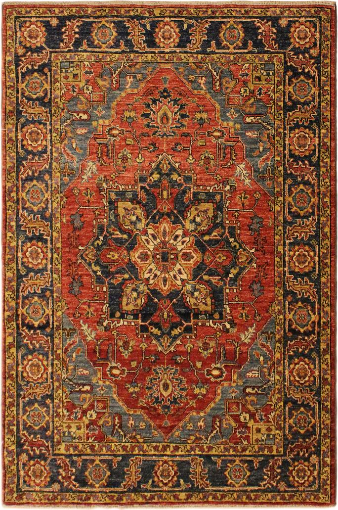 handmade Traditional Kafkaz Rust Blue Hand Knotted RECTANGLE 100% WOOL area rug 4 x 6