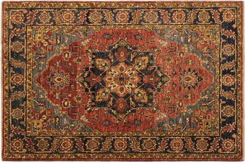 handmade Traditional Kafkaz Rust Blue Hand Knotted RECTANGLE 100% WOOL area rug 4' x 6'