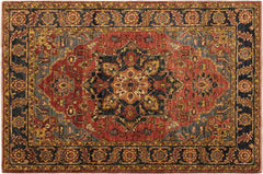 handmade Traditional Kafkaz Rust Blue Hand Knotted RECTANGLE 100% WOOL area rug 4' x 6'