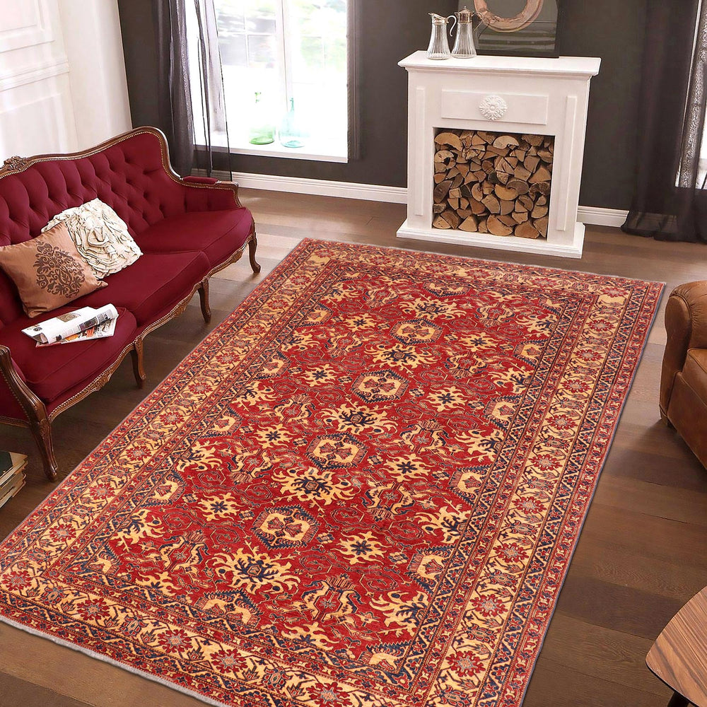 handmade Geometric Super Kazak Red Gold Hand Knotted RECTANGLE 100% WOOL area rug 10' x 13'