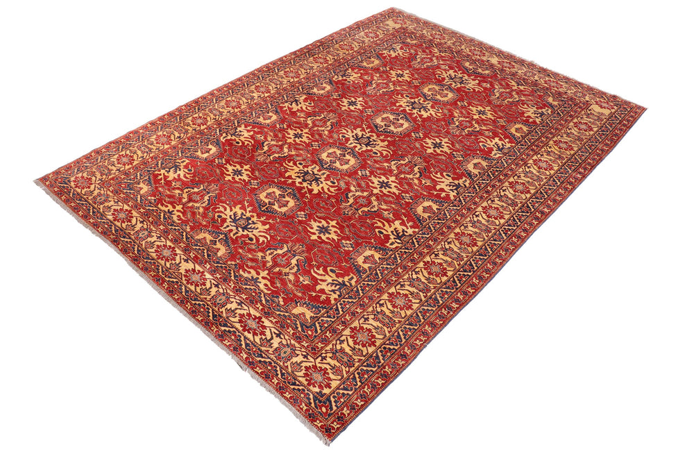 handmade Geometric Super Kazak Red Gold Hand Knotted RECTANGLE 100% WOOL area rug 10' x 13'