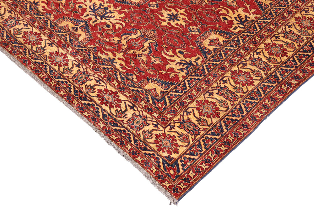 handmade Geometric Super Kazak Red Gold Hand Knotted RECTANGLE 100% WOOL area rug 10' x 13'