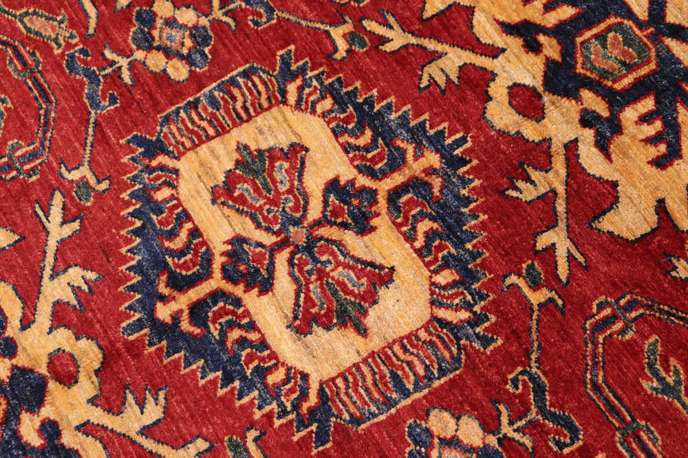 handmade Geometric Super Kazak Red Gold Hand Knotted RECTANGLE 100% WOOL area rug 10' x 13'