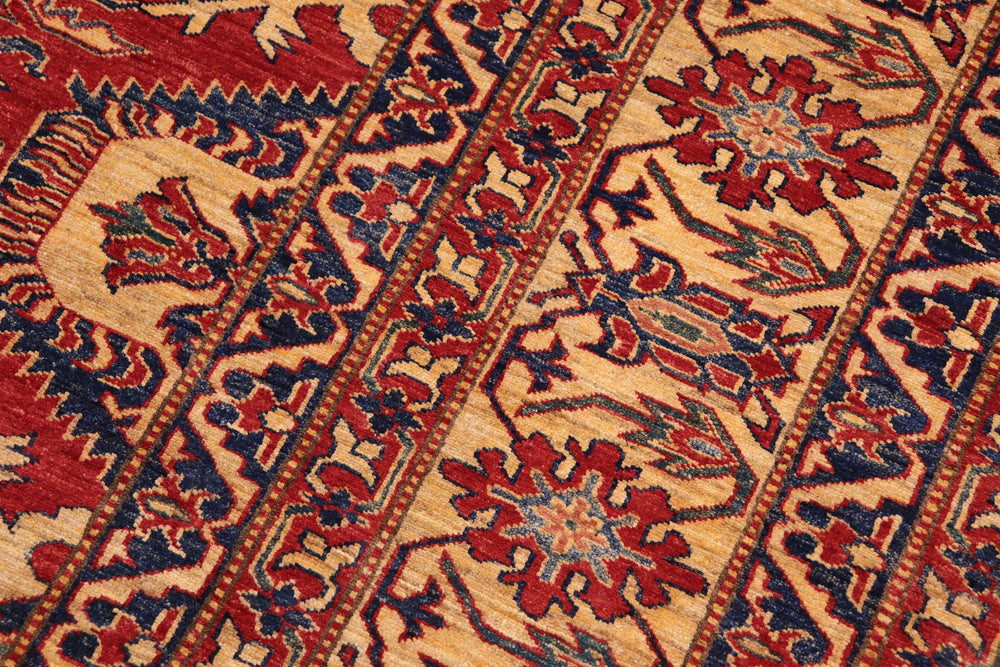 handmade Geometric Super Kazak Red Gold Hand Knotted RECTANGLE 100% WOOL area rug 10' x 13'