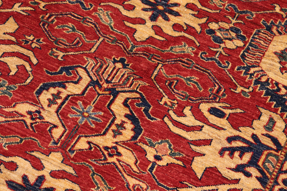 handmade Geometric Super Kazak Red Gold Hand Knotted RECTANGLE 100% WOOL area rug 10' x 13'