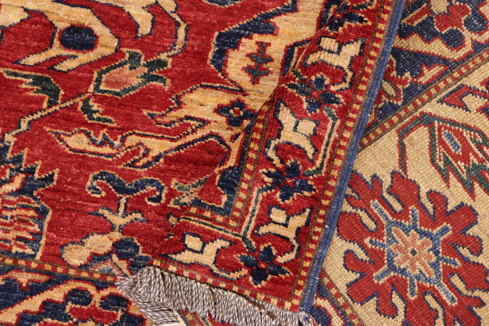 handmade Geometric Super Kazak Red Gold Hand Knotted RECTANGLE 100% WOOL area rug 10' x 13'