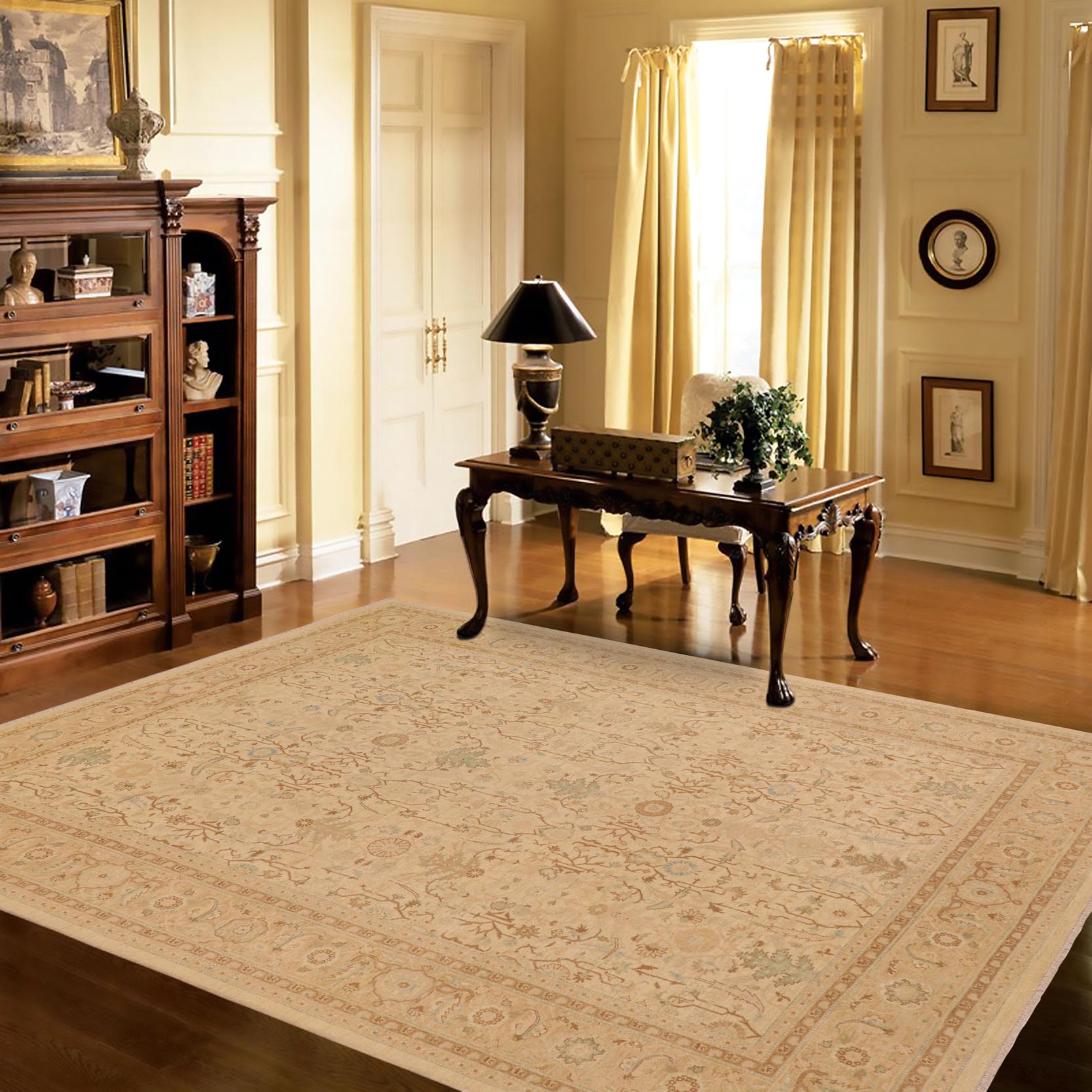 handmade Transitional Kafkaz Beige Tan Hand Knotted RECTANGLE 100% WOOL area rug 9x12