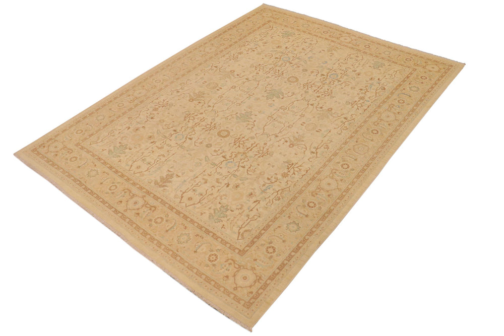 handmade Transitional Kafkaz Beige Tan Hand Knotted RECTANGLE 100% WOOL area rug 9x12
