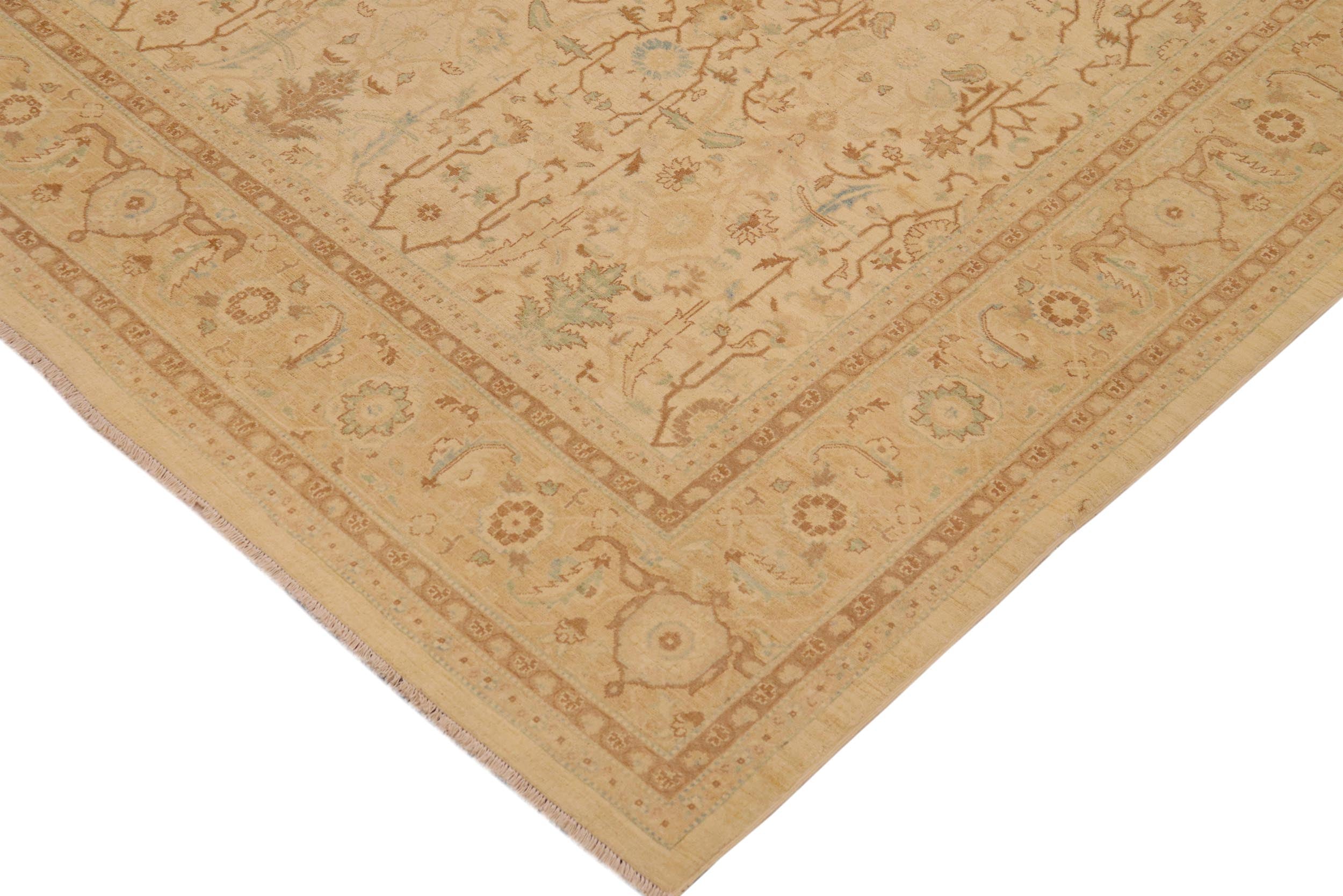 handmade Transitional Kafkaz Beige Tan Hand Knotted RECTANGLE 100% WOOL area rug 9x12