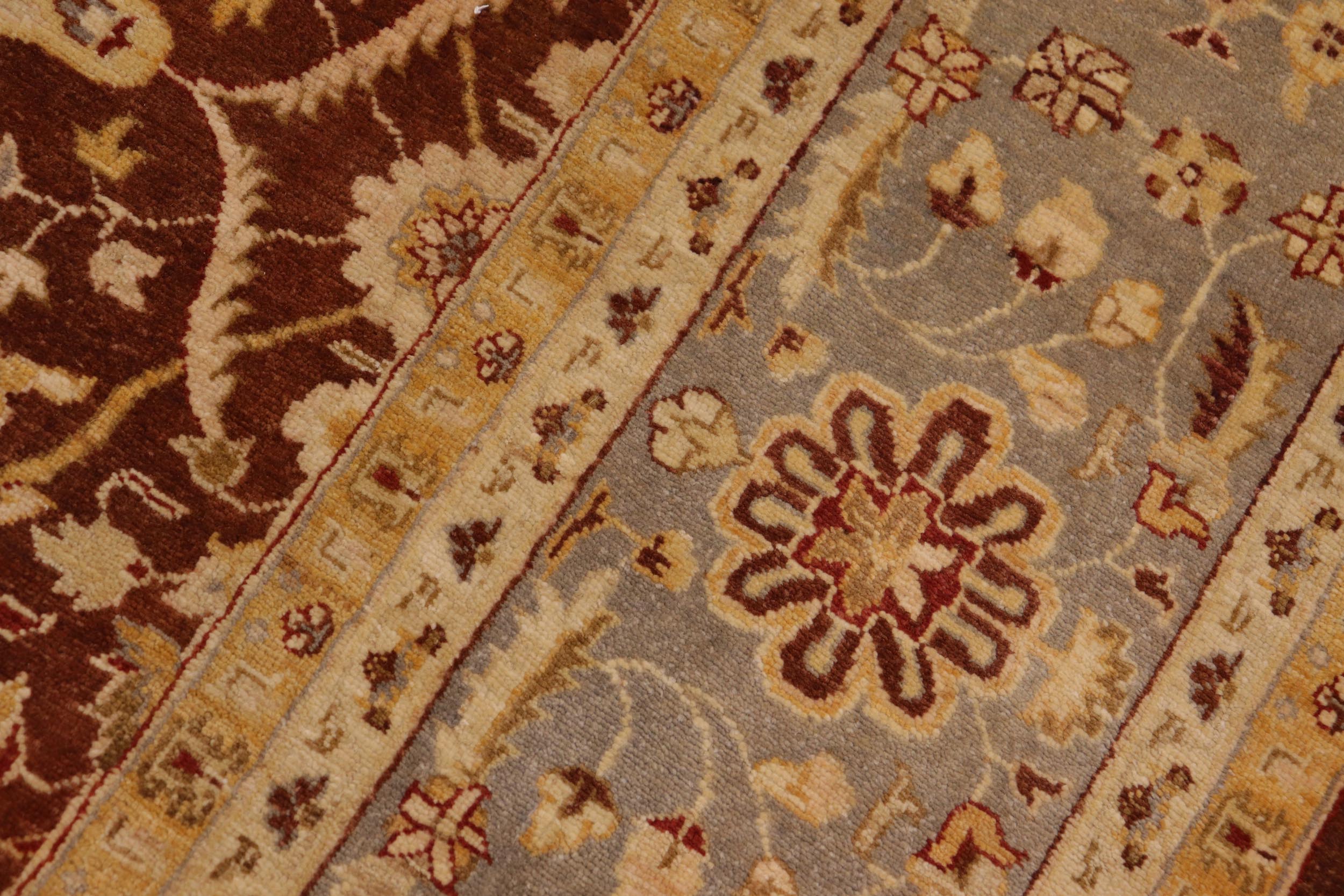 handmade Transitional Kafkaz Brown Gray Hand Knotted RECTANGLE 100% WOOL area rug 9x12