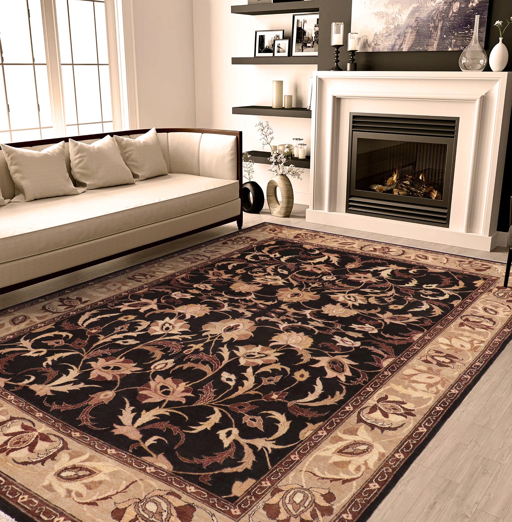 handmade Traditional Kafkaz Black Gray Hand Knotted RECTANGLE 100% WOOL area rug 9x12